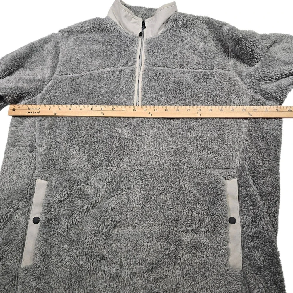 Eddie Bauer Mens large Sherpa Fleece Quarter Zip Pullover Gray Mock Neck Jacket